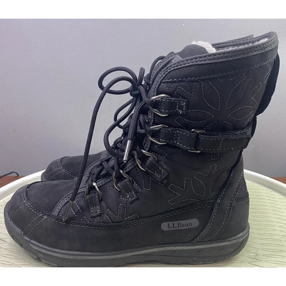L.L. Bean Women‎ Insulated Winter Snow Ski Boots Black Waterproof Primaloft 6.5M